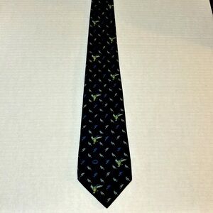 Vintage Gucci, silk necktie, ducks feathers, blue tan gray Italy